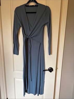 Zara Slate Blue Long Sleeve Wrap Midi Dress
